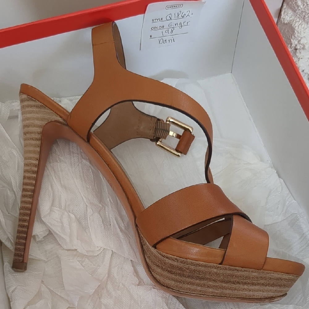 Coach Dani Ginger Leather Heels with Ankle Strap - Picture 4 of 9